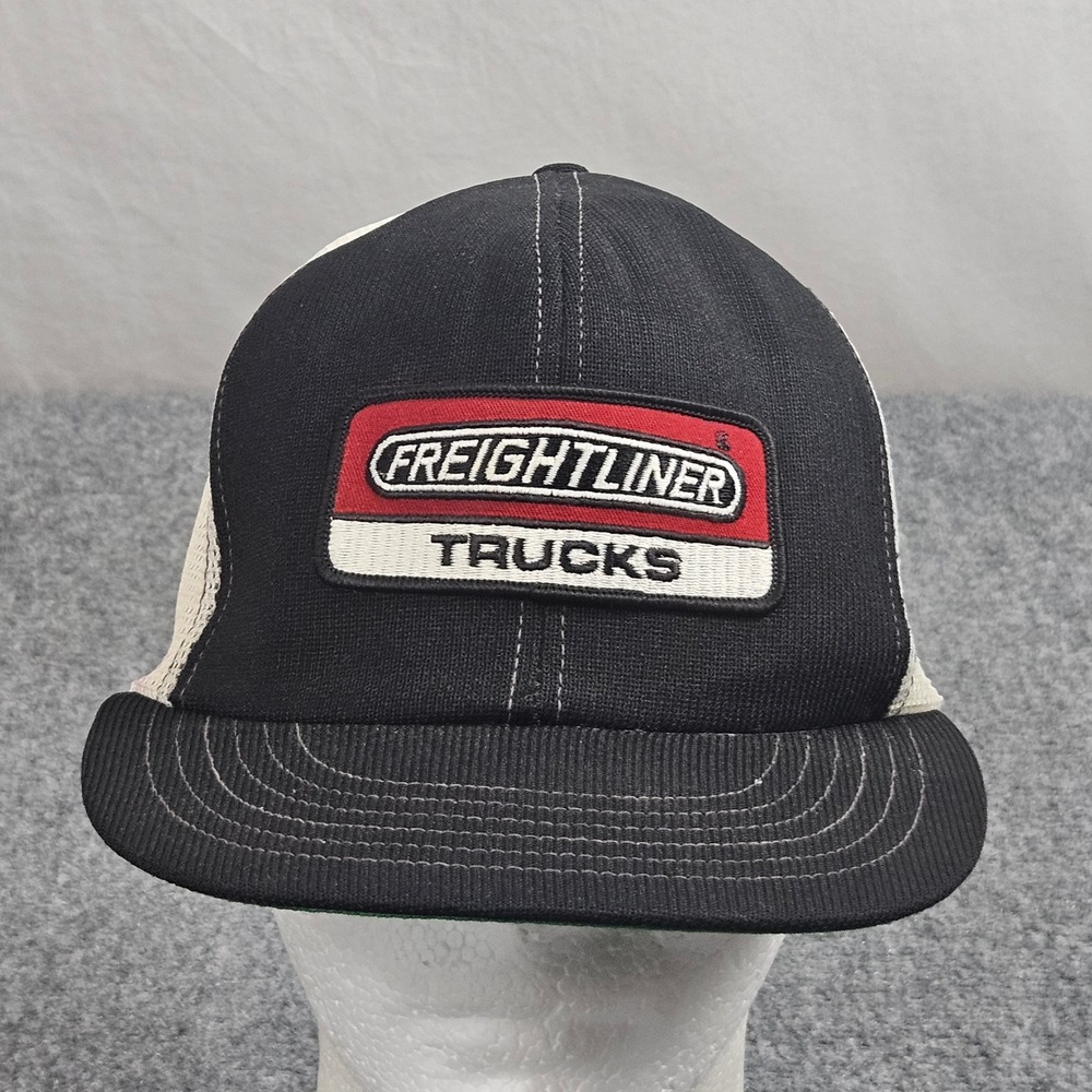 Vintage 90s Freightliner Trucks Hat Black White Mesh Snapback Trucker Cap Grunge